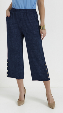 Navy blue women's summer wide 3/4 trousers a la jeans