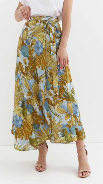 Blauer damen-Maxirock zum Binden mit Blumenmuster