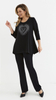 Schwarze lockere Tunika-Bluse für Damen mit Viskose-Herzapplikation