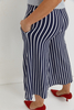 Women's flared trousers, wide, loose trousers with white and navy blue stripes