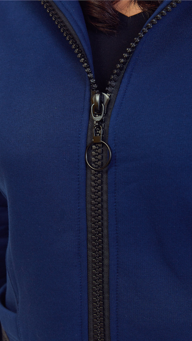 Langes Damen-Sweatshirt aus Baumwolle mit Reißverschluss und Kapuze