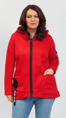 Langes Damen-Sweatshirt aus Baumwolle mit Reißverschluss und Kapuze