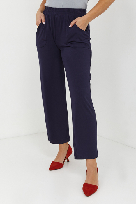 Navy blue women's wide, loose trousers with pockets