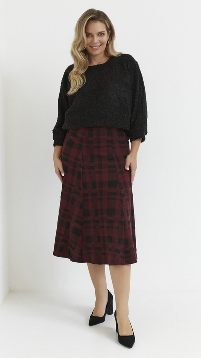 Women's red long warm checkered skirt