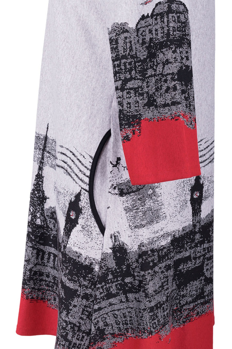 Szara sukienka tunika damska ciepła czerwony motyw