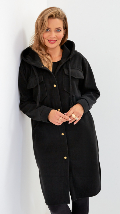 Black women's coat with hood for spring and autumn