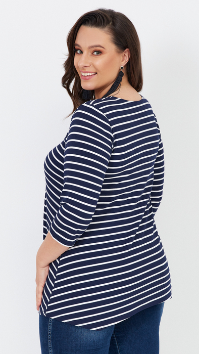 Women's navy blue tunic loose blouse with white stripes