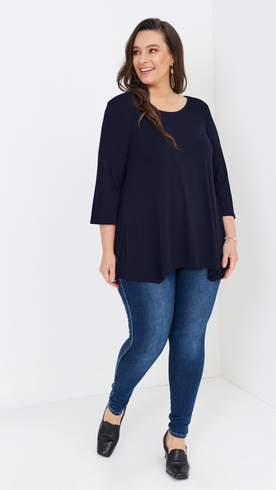 Dunkelblaue Damen Tunika, lose, elegante Bluse