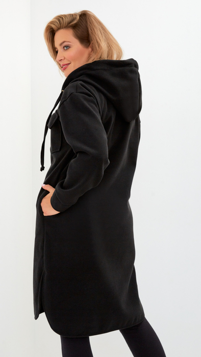 Black women's coat with hood for spring and autumn