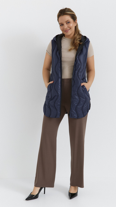 Navy blue women's quilted vest sleeveless with a neckline