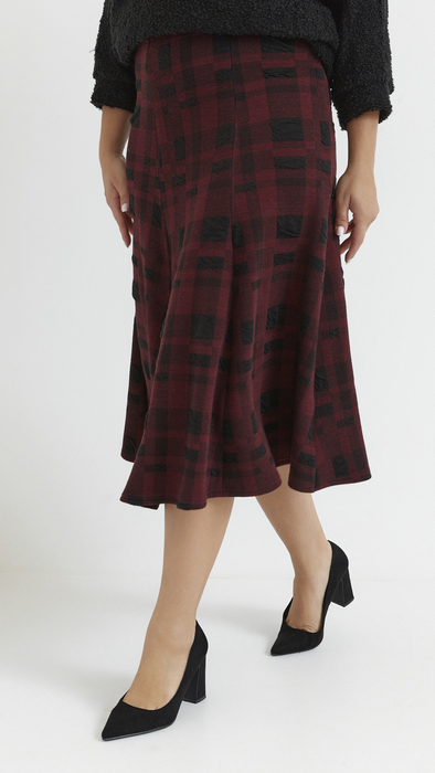 Roter langer warmer karierter Rock für Damen