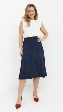 Women's navy blue flared midi skirt a la jeans