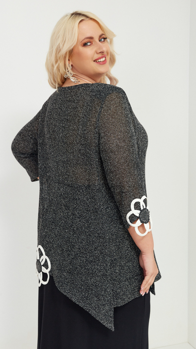 Dunkelgraue elegante Tunika für Damen, verziert mit Blumen