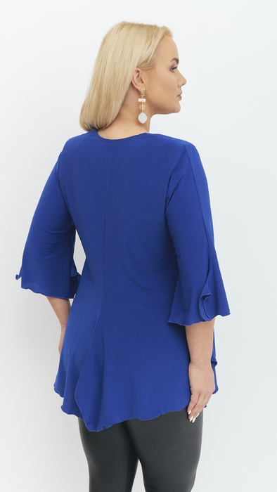 Cornflower blue women's tunic elegant bell sleeve blouse