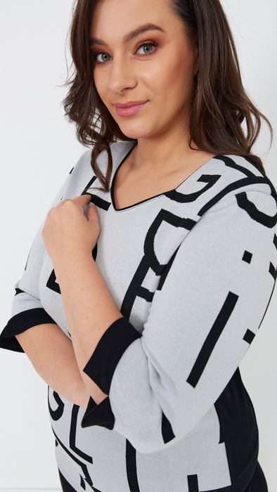 Gray warm women's blouse, elegant 3/4 sleeve