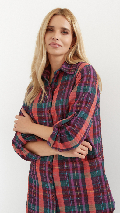 Women's cotton shirt, loose, oversize checkered tunic