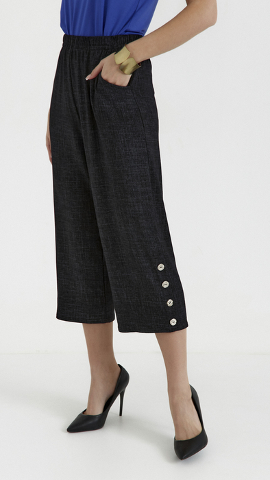 Schwarze Damen-Sommerweite 3/4-Hose im Jeans-Stil