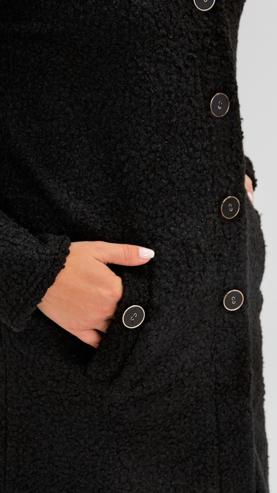 Women's black button-up spring autumn Bouclé coat
