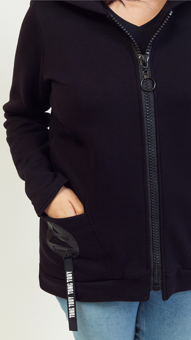 Langes Damen-Sweatshirt aus Baumwolle mit Reißverschluss und Kapuze