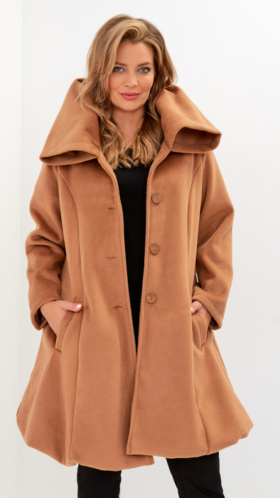 Women's beige alpaca winter coat with a collar