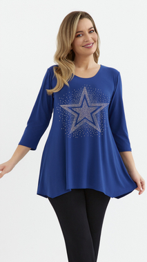 Cornflower blue women's tunic, loose blouse, elegant viscose star