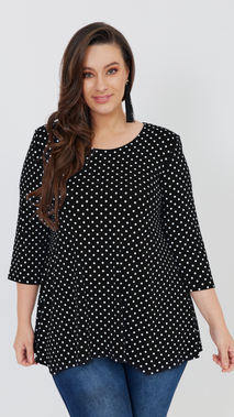 Czarna tunika damska luźna bluzka białe groszki