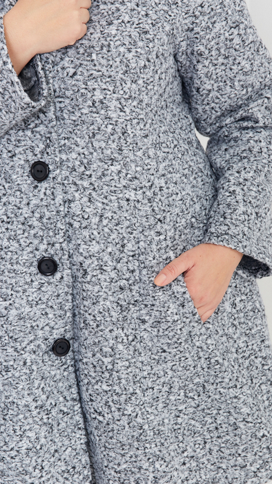 Light gray warm elegant women's coat with hood Bouclé