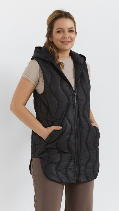 Black women's quilted vest sleeveless with a neckline