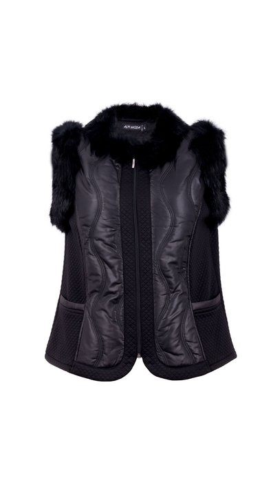 Czarna kamizelka ocieplana naturalne futro królik