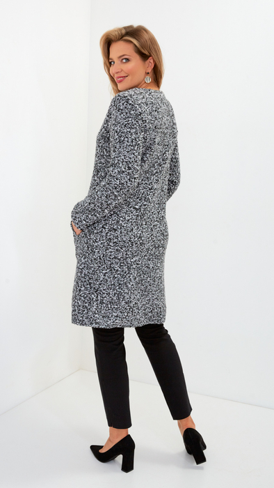 Grauer Bouclé-Mantel für Damen mit Knöpfen für den Frühling und Herbst