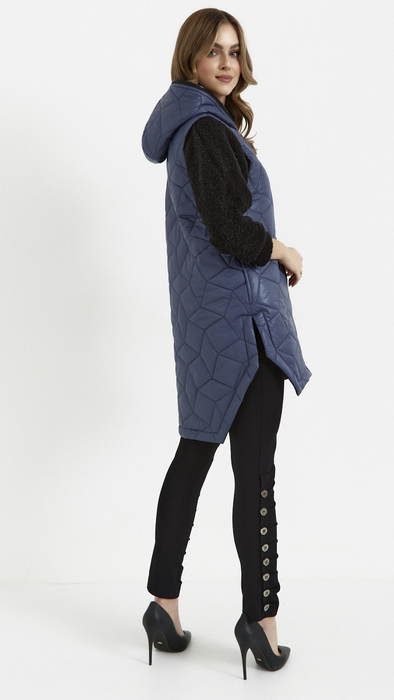 Navy blue long sleeveless quilted vest