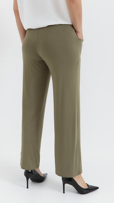 Olive women's trousers wide khaki loose trousers with pockets