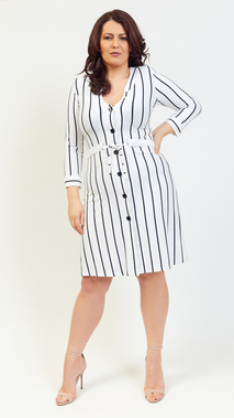 White women's elegant summer dress with stripes