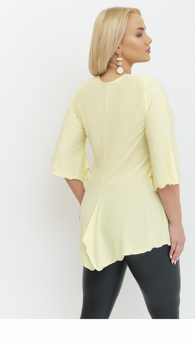 Light yellow tunic women's elegant bell sleeve blouse