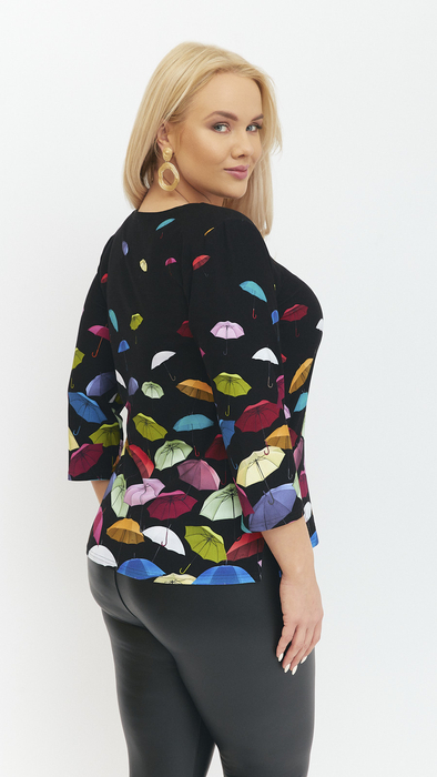 Women's black blouse with elegant umbrellas
