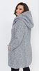 Hellgrauer, warmer, eleganter Damenmantel mit Kapuze aus Bouclé