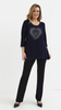 Navy blue women's tunic, loose blouse, elegant viscose heart
