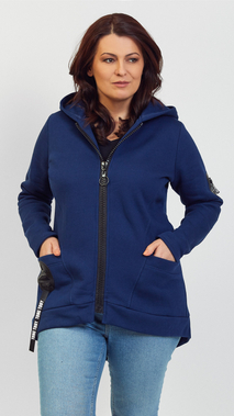Women's long zip hooded cotton sweatshirt