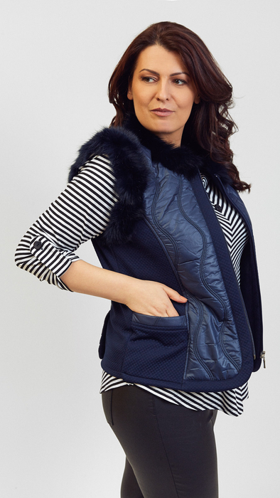 Navy blue padded vest made of natural rabbit fur