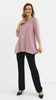 Powder pink women's tunic, loose, elegant blouse with an application cat