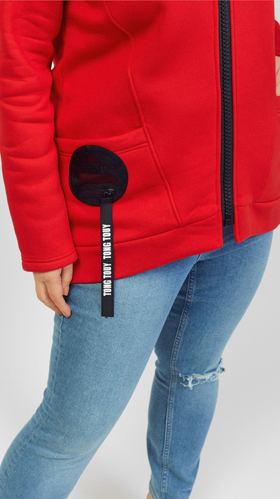 Women's long zip hooded cotton sweatshirt