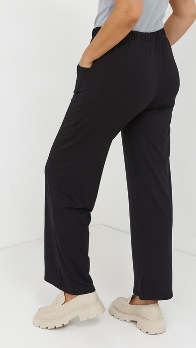 Schwarze, weite, lockere Damenhose mit Taschen