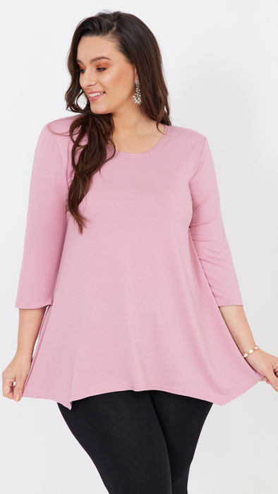 Pudrowa tunika damska luźna bluzka elegancka wiskoza