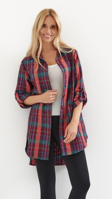 Women's cotton shirt, loose, oversize checkered tunic