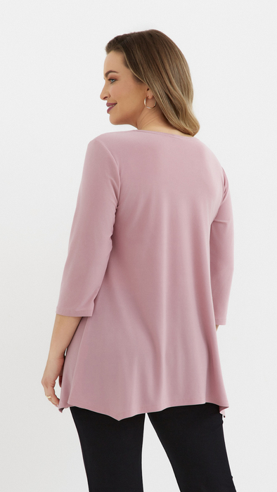 Puderrosa Damentunika, lockere, elegante Bluse mit Applikation Katze