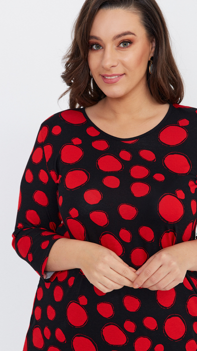Lose Tunika-Bluse für Damen mit roten Kreisen