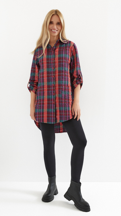 Women's cotton shirt, loose, oversize checkered tunic