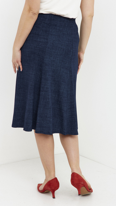 Dunkelblaue ausgestellter Midirock für Damen im Jeans-Stil