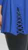 Cornflower blue women's tunic decorated with a unique braid made of trimmings