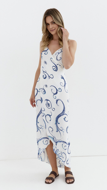 Women's white pareo cap and maxi beach dress